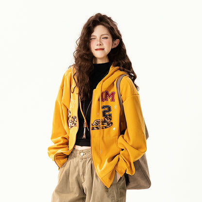 【アウター】アメリカンヴィンテージ レオパード ロゴ ジップアップパーカー ゆったり 男女兼用 カジュアルカーディガン【FCシリーズ】