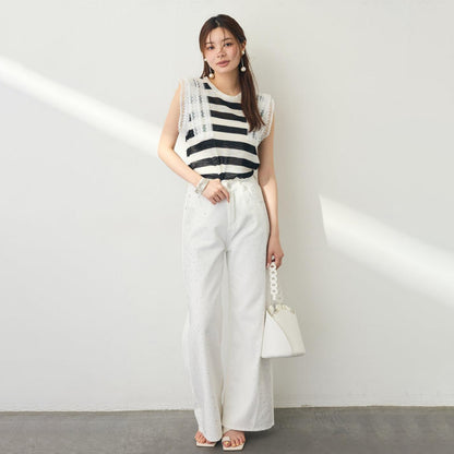 【トップス】レース切り替え ニット ベスト レディース 夏 透け感 ふんわり ゆったり 上品 こなれ感 レイヤード【JZシリーズ】