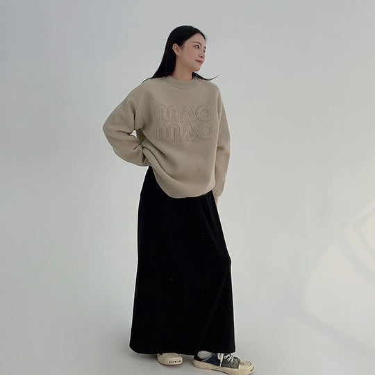 【トップス】ゆるめレトロワッペン刺繍 クルーネックセーター【FCシリーズ】