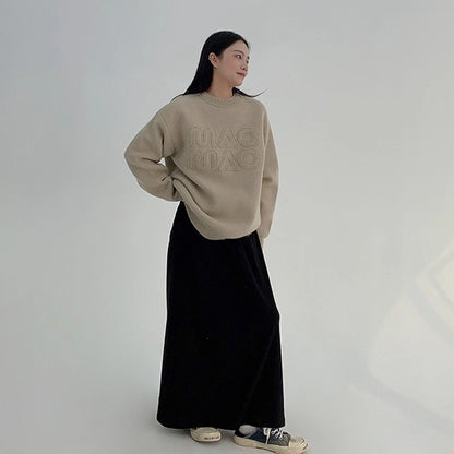 【トップス】ゆるめレトロワッペン刺繍 クルーネックセーター【FCシリーズ】