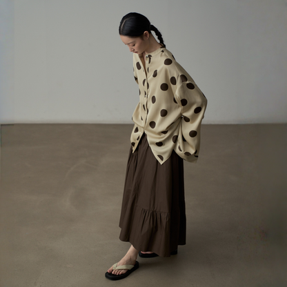 【トップス】ドット柄プリント リゾート風 着回しやすい 長袖 シャツ 【JZシリーズ】