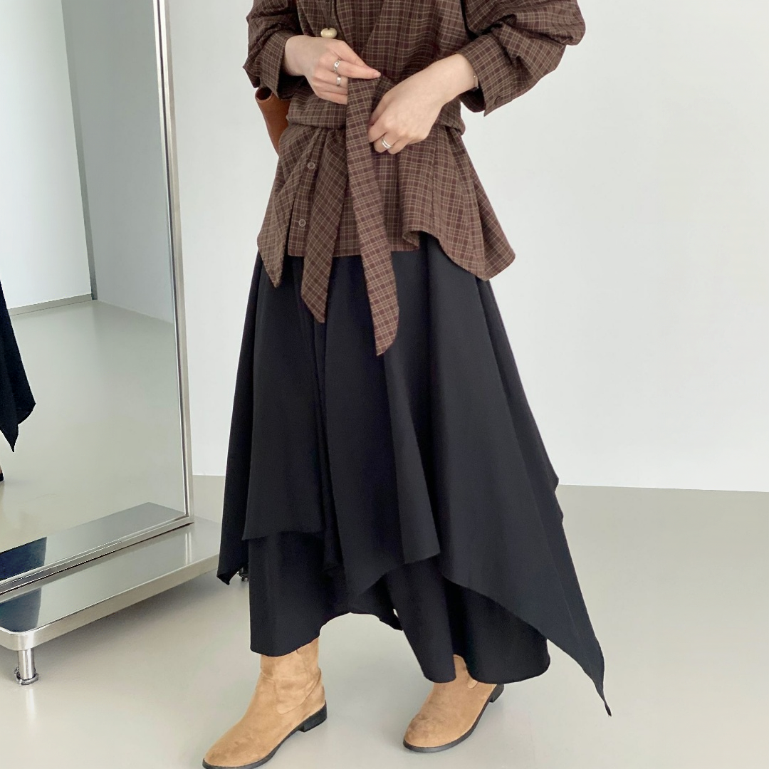 【ボトムス】アシンメトリー 切り替えデザイン ロングスカート 【JZシリーズ】