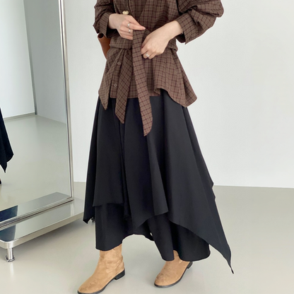 【ボトムス】アシンメトリー 切り替えデザイン ロングスカート 【JZシリーズ】