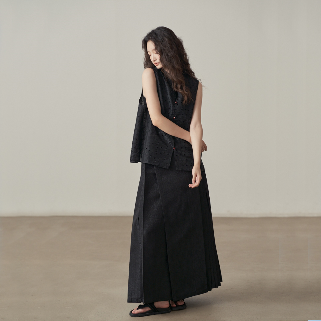 【ボトムス】夏 新中華風 ジャカード刺繍フラワー柄 馬面スカート 【SHシリーズ】