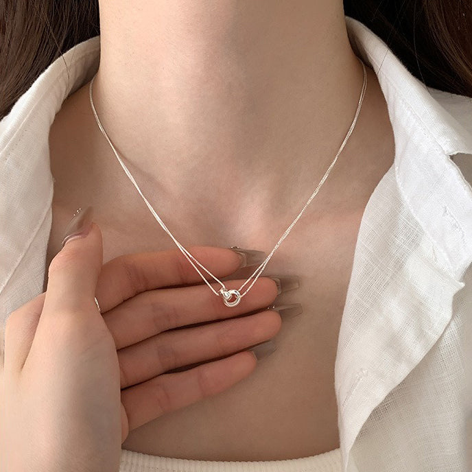 【グッズ】INS風 ダブルリング ネックレス レディース シンプル チェーンネックレス トレンド アクセサリー