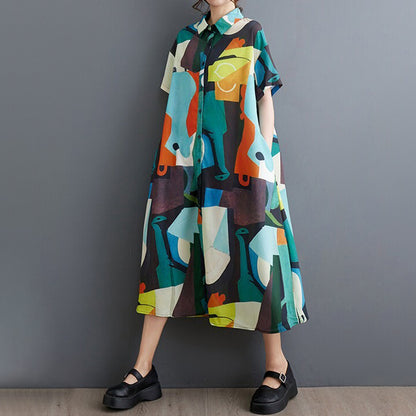 【ワンピース】🌸夏新作 大きいサイズゆったりプリント切替ワンピース 半袖 カジュアル シンプル かわいい フラワーカラー ロング丈 レディース【SHシリーズ】