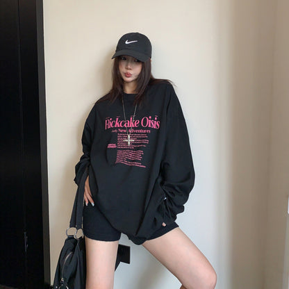 【トップス】ゆるシルエット フロッキープリント 薄手 長袖Tシャツ 【FCシリーズ】