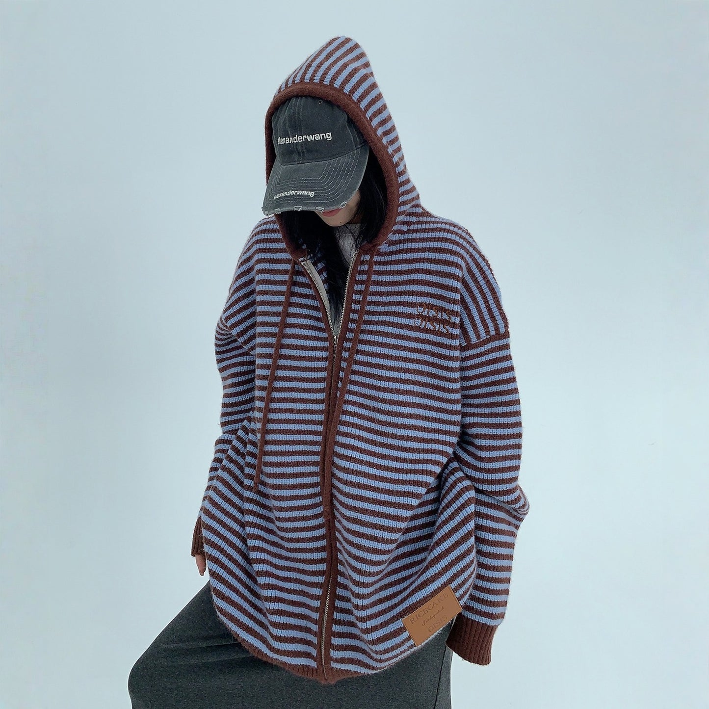 【アウター】春 秋 冬 ボーダー 厚手 フード付き ゆる感 ジャケット 【FCシリーズ】