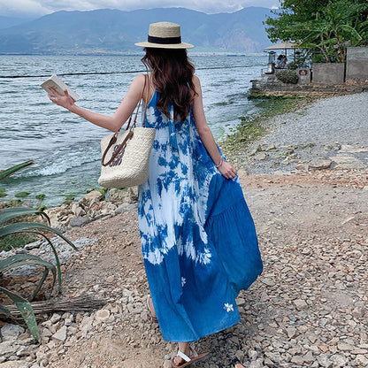 【ワンピース】夏新作 フレンチスタイル タイダイ柄 ノースリーブワンピース 着痩せ効果抜群【SHシリーズ】