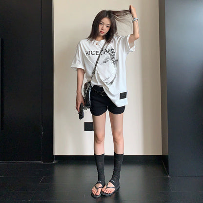 【トップス】Tシャツ レディース コットン100% プリントデザイン オーバーサイズ クルーネック 半袖 カジュアル【FCシリーズ】