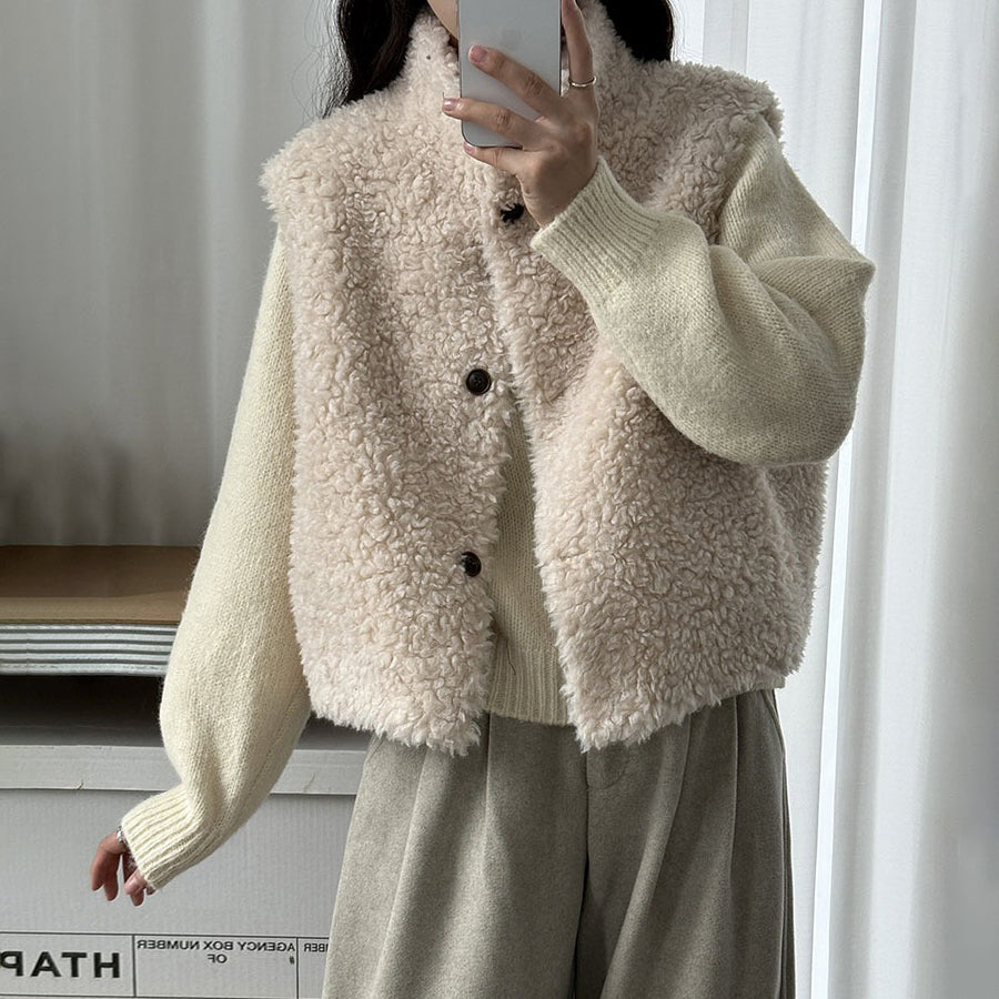 【トップス】秋冬 ノースリーブベスト レディース 秋冬 ウール×スエード フェイクファーベスト【JZシリーズ】