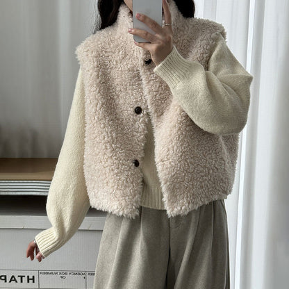 【トップス】秋冬 ノースリーブベスト レディース 秋冬 ウール×スエード フェイクファーベスト【JZシリーズ】