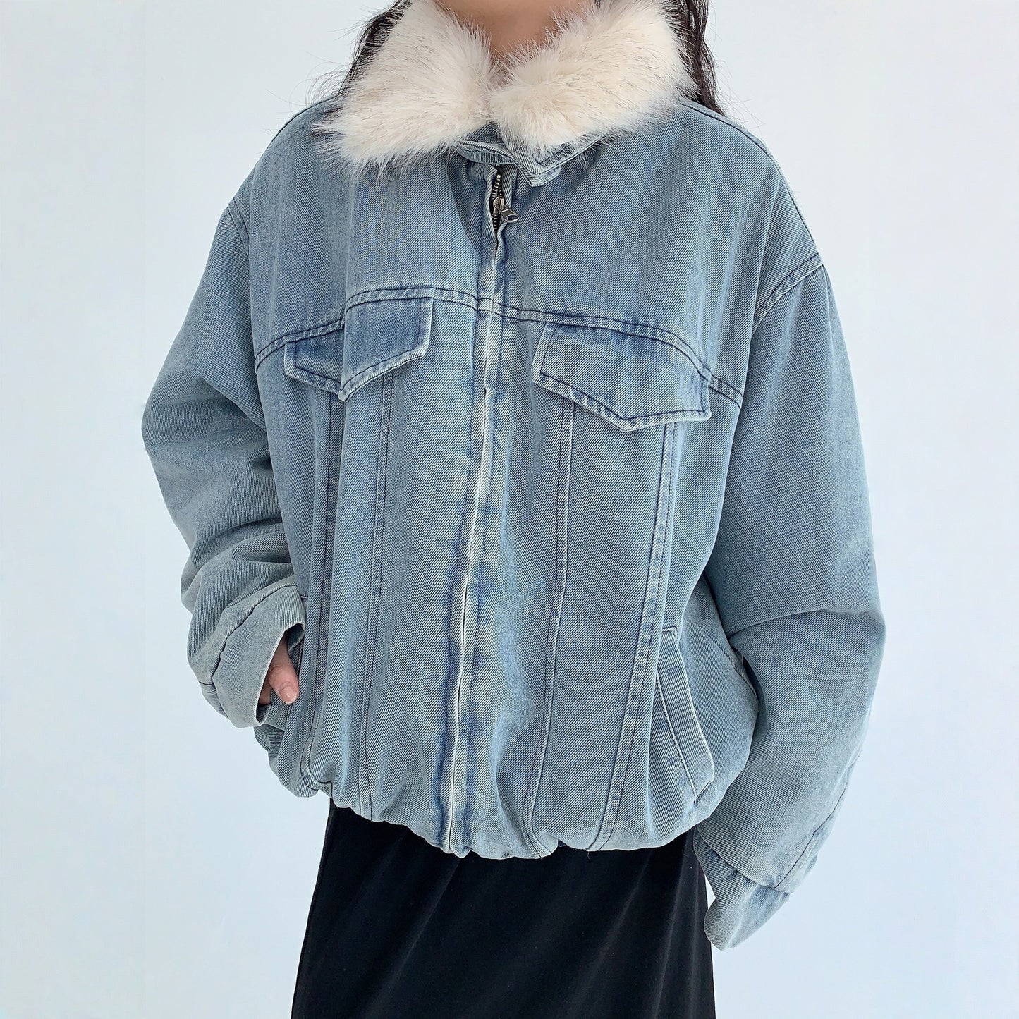 【アウター】春 秋 冬 ウォッシュド ヴィンテージ風 厚手 ファー襟 中綿 ジャケット 【FCシリーズ】