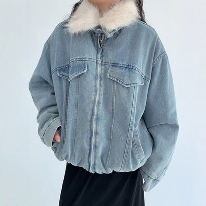 【アウター】春 秋 冬 ウォッシュド ヴィンテージ風 厚手 ファー襟 中綿 ジャケット 【FCシリーズ】