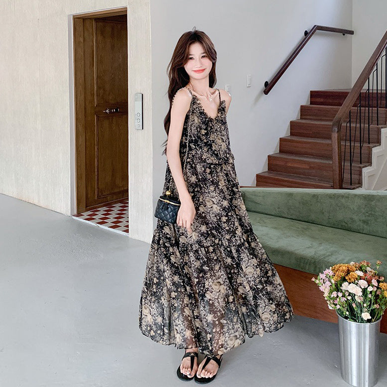 【ワンピース】ビーチリゾート風 温かみフラワー ノースリーブキャミソールワンピース【SHシリーズ】