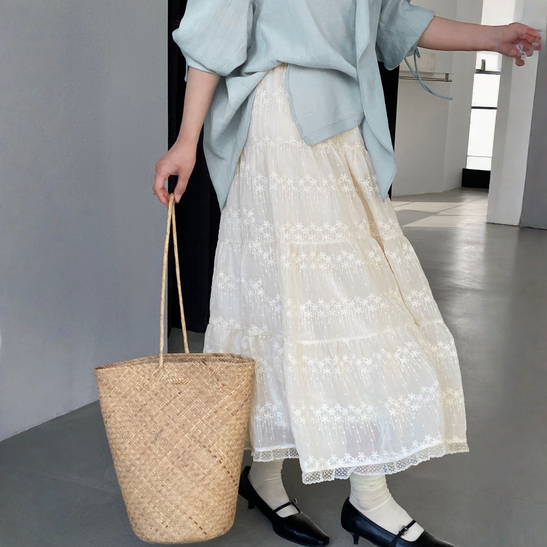 【ボトムス】刺繍 レース フレア スカート 【JZシリーズ】