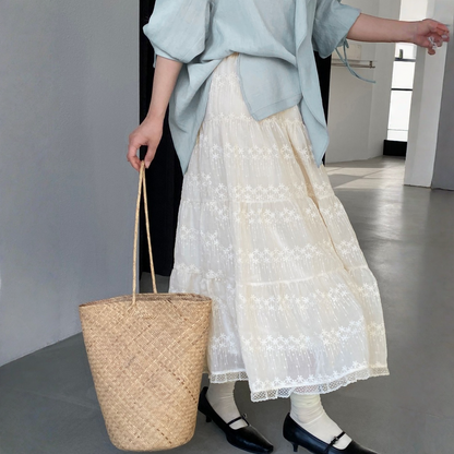 【ボトムス】刺繍 レース フレア スカート 【JZシリーズ】