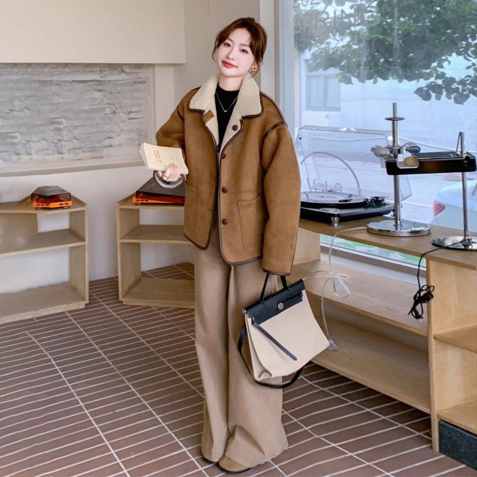 【アウター】リバーシブル仕様 スエード調×ボア コート 冬新作 レディースジャケット【JZシリーズ】