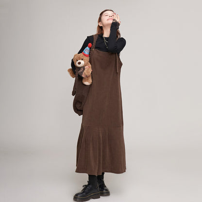 【ワンピース】秋冬 フレンチレトロ コーデュロイ マーメイド サロペット ワンピ レディース ノースリーブワンピース【JZシリーズ】
