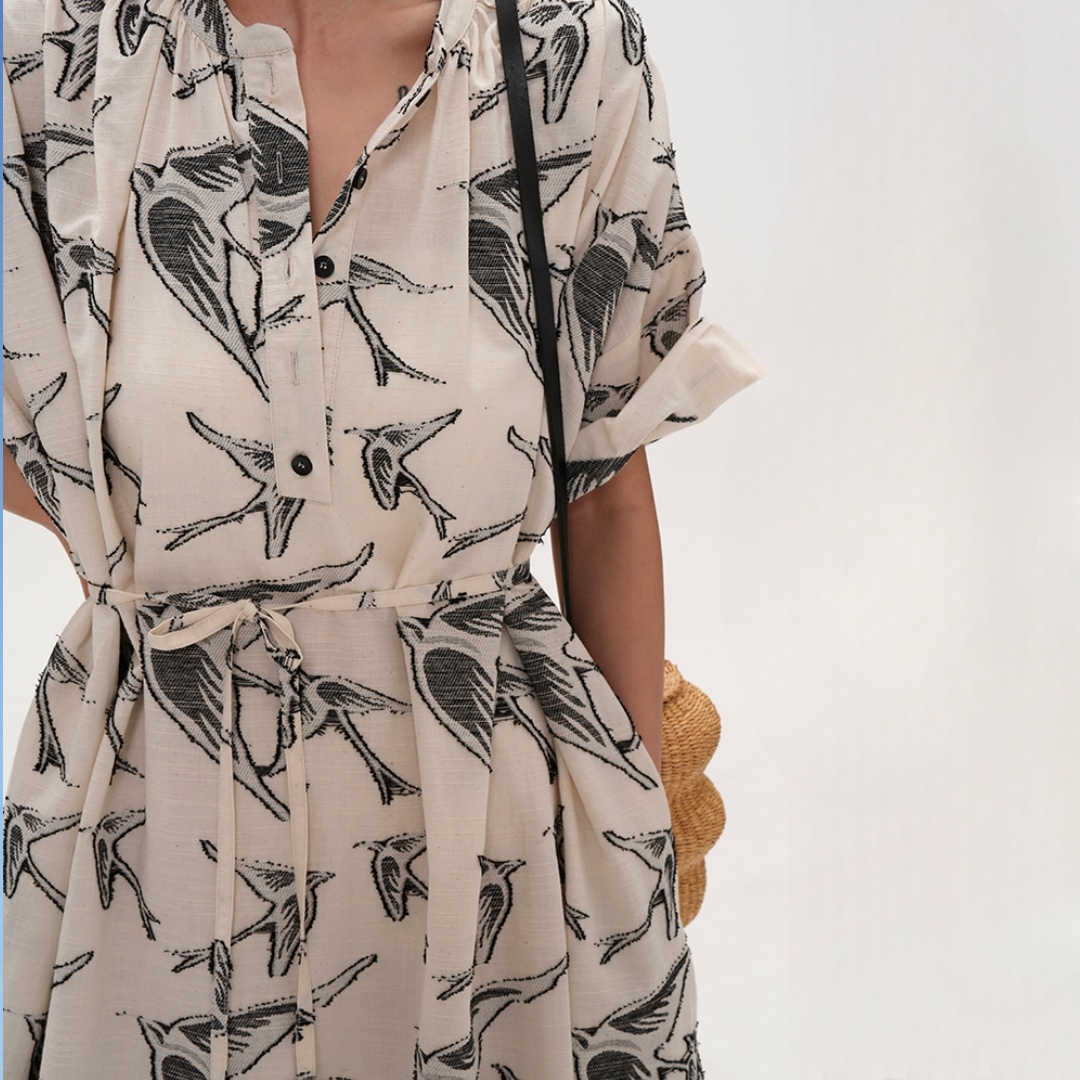 【ワンピース】夏 先染め 立体ジャカード ルーズ 半袖 ワンピース 【SHシリーズ】