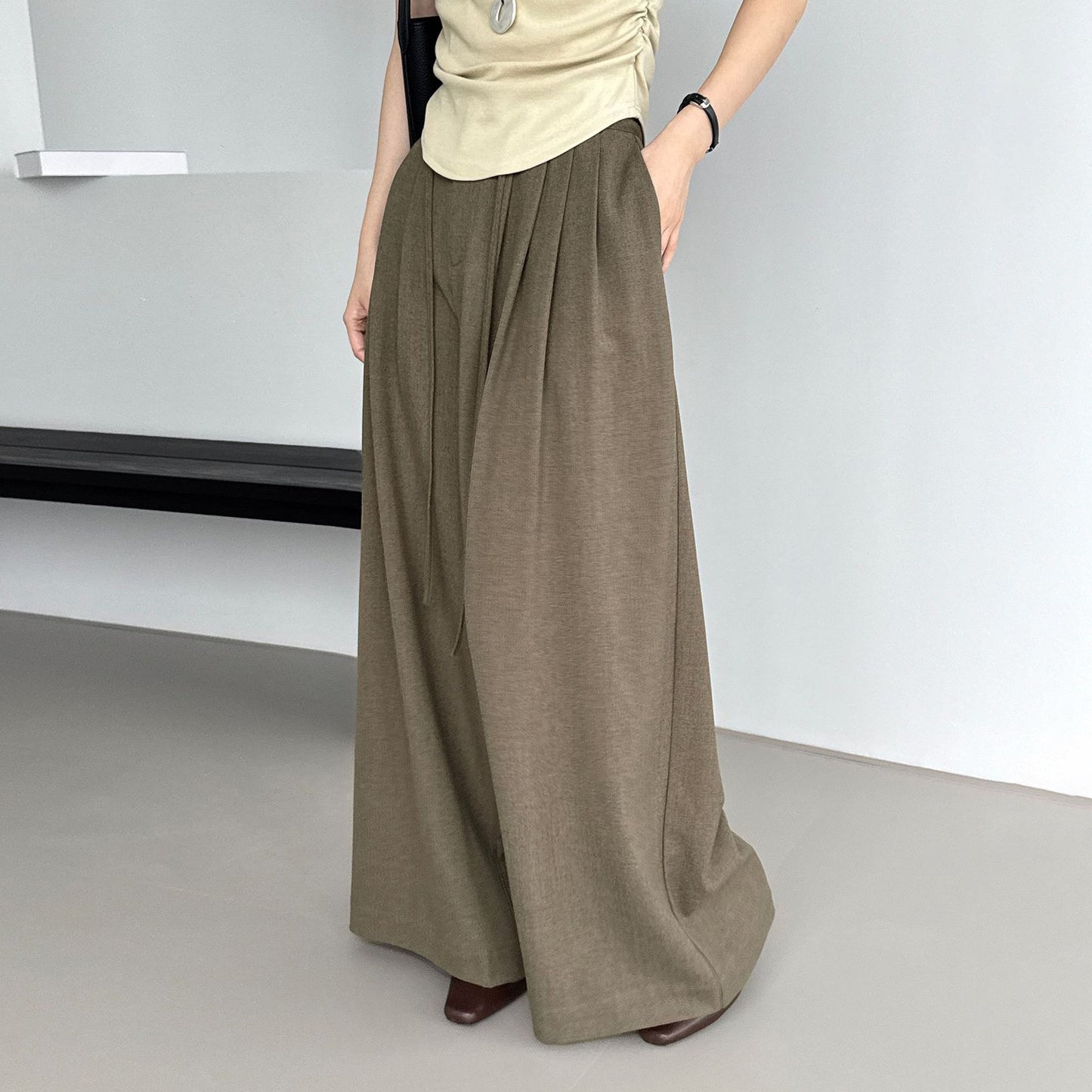 【ボトムス】 春秋 韓国風 ハイエンド プリーツ ワイドパンツ｜通勤にも最適な美脚ロングボトムス【JZシリーズ】【SNシリーズ】