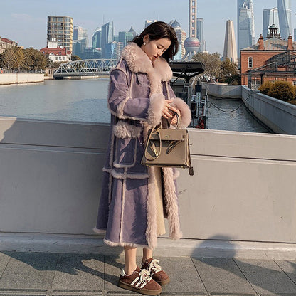 【アウター】フェイクファー シープボアコート 冬用 裏起毛 ムートンデザイン ロング 綿入れコート【JZシリーズ】