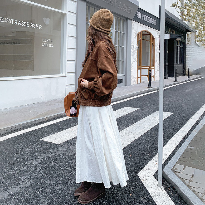 【アウター】カジュアル フリル切り替え スエード調 ショートジャケット【JZシリーズ】