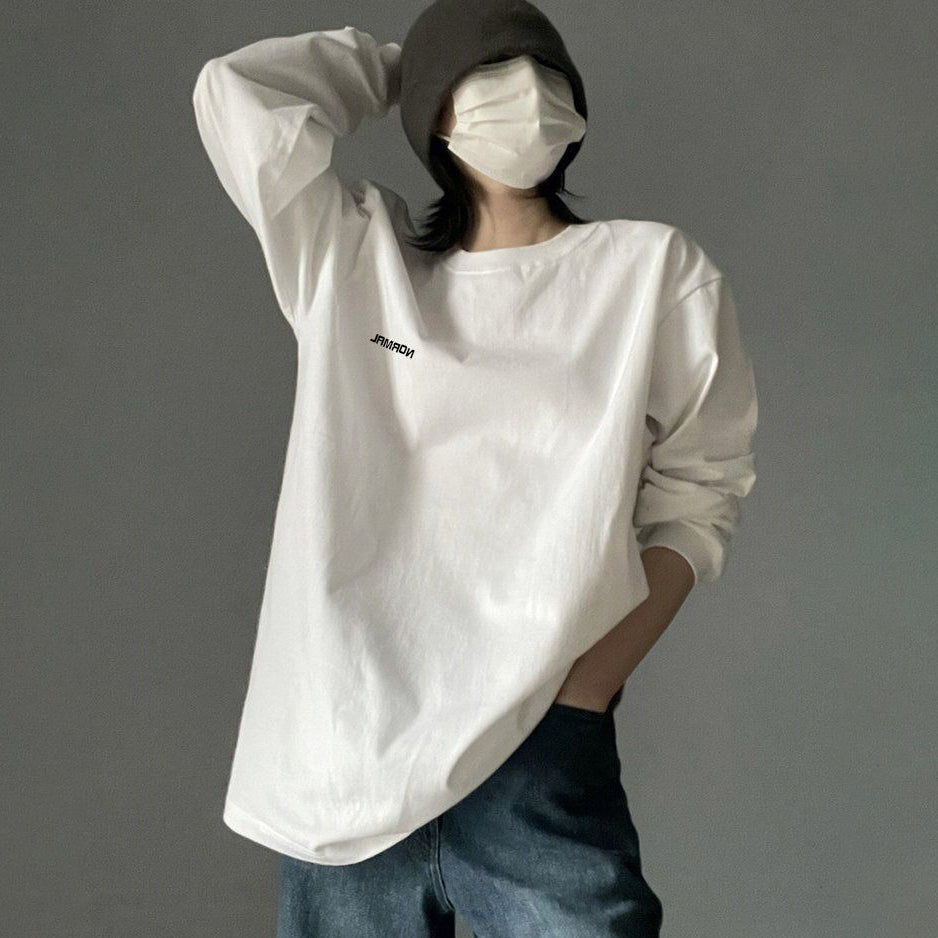 【トップス】インナー レトロ 塩系 高級感  ユニセックス 春秋 ペア 長袖 Tシャツ