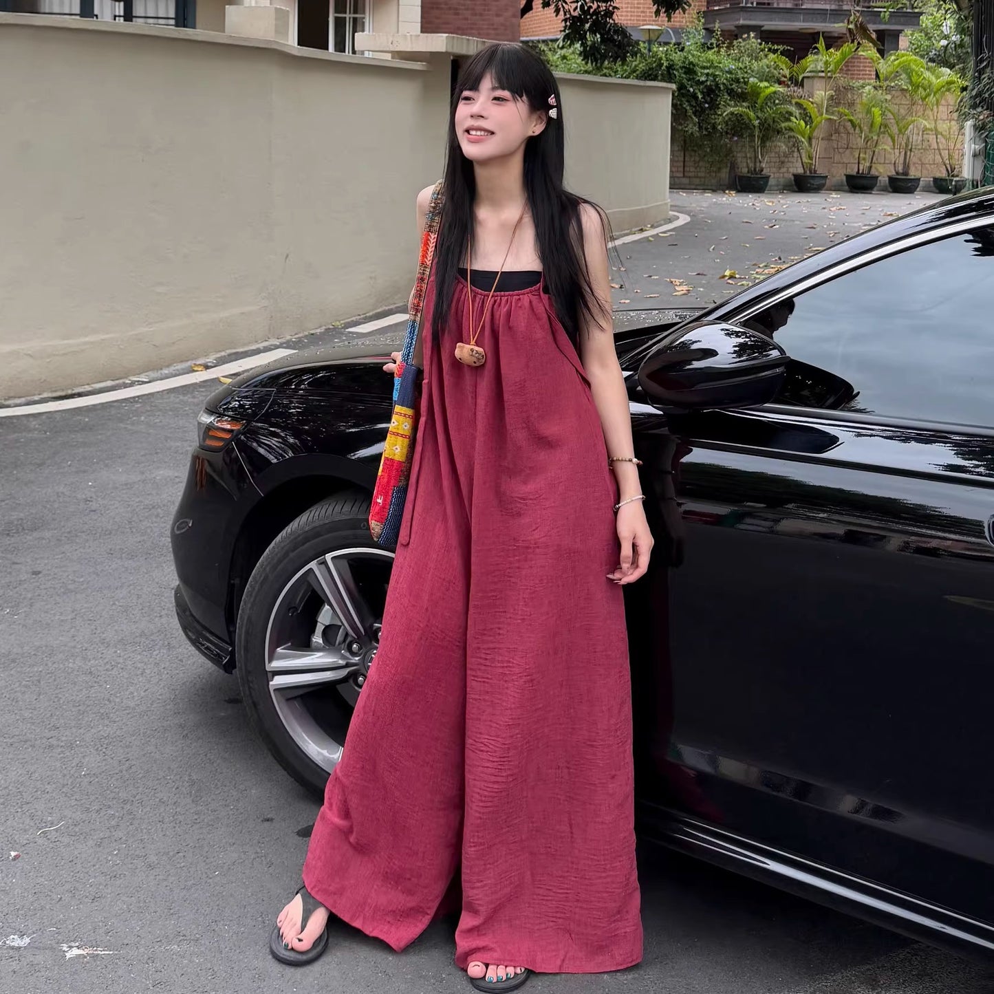 【ボトムス】リネン風 サロペット レディース 夏 オーバーサイズ ワイドパンツ ゆったり 体型カバー オールインワン 人気 ナチュラルコーデ【SHシリーズ】