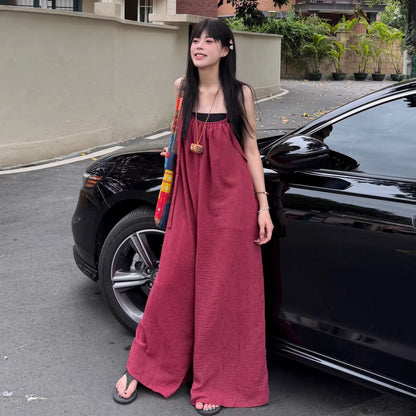 【ボトムス】リネン風 サロペット レディース 夏 オーバーサイズ ワイドパンツ ゆったり 体型カバー オールインワン 人気 ナチュラルコーデ【SHシリーズ】
