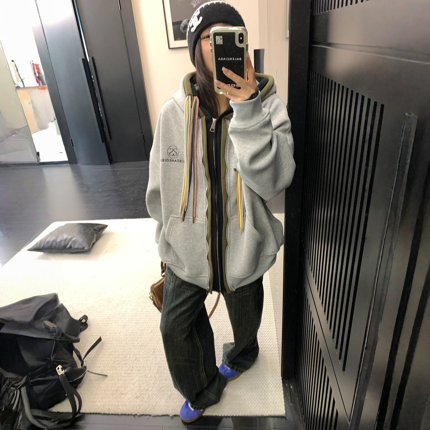 【アウター】カラフル ドローコード レイヤード風 フード付き ジャケット【FCシリーズ】