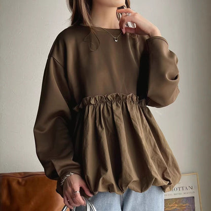 【トップス】春秋新作 裾切替 ゆったり長袖プルオーバー スウェット パーカー