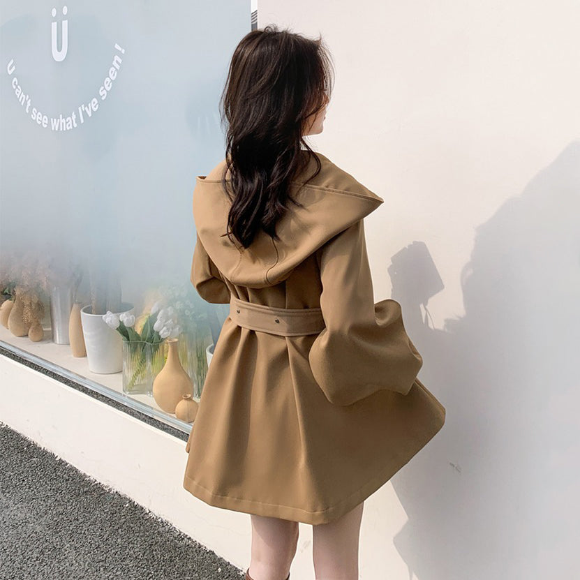 【アウター】独特なデザイン感 カーキ カジュアル フード付き トレンチコート レディース 超人気 おしゃれ ミドル丈 コート【JZシリーズ】