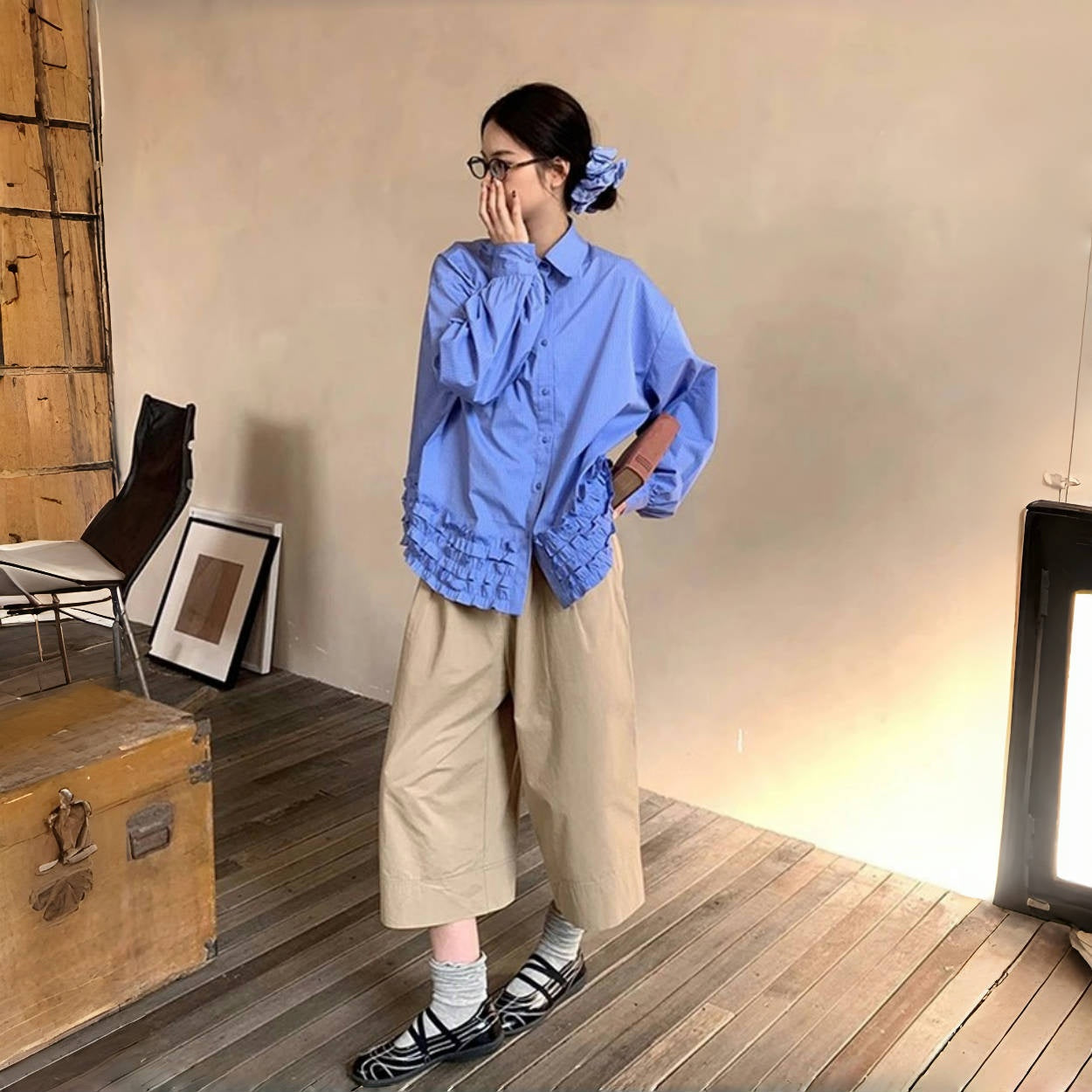 【トップス】春 秋 冬 キュート フリル ポロ襟 シャツ 【JZシリーズ】【10~15日発送】