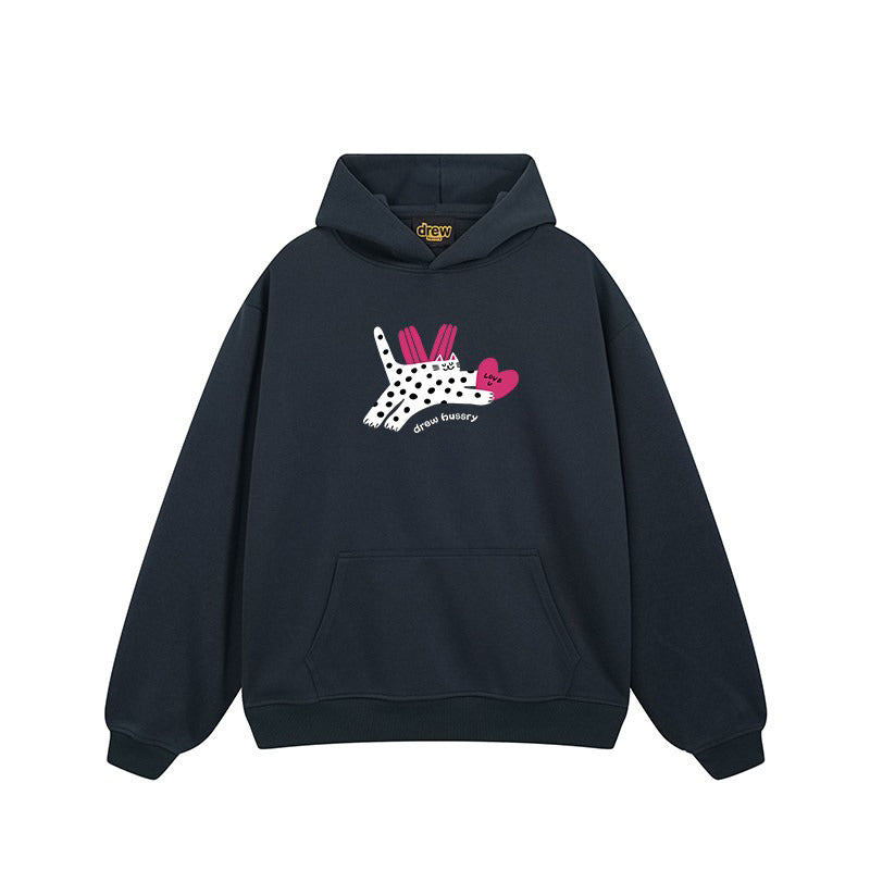 【トップス】🐱猫プリントパーカー ユニセックス ペアルック 秋冬 カジュアル【FCシリーズ】
