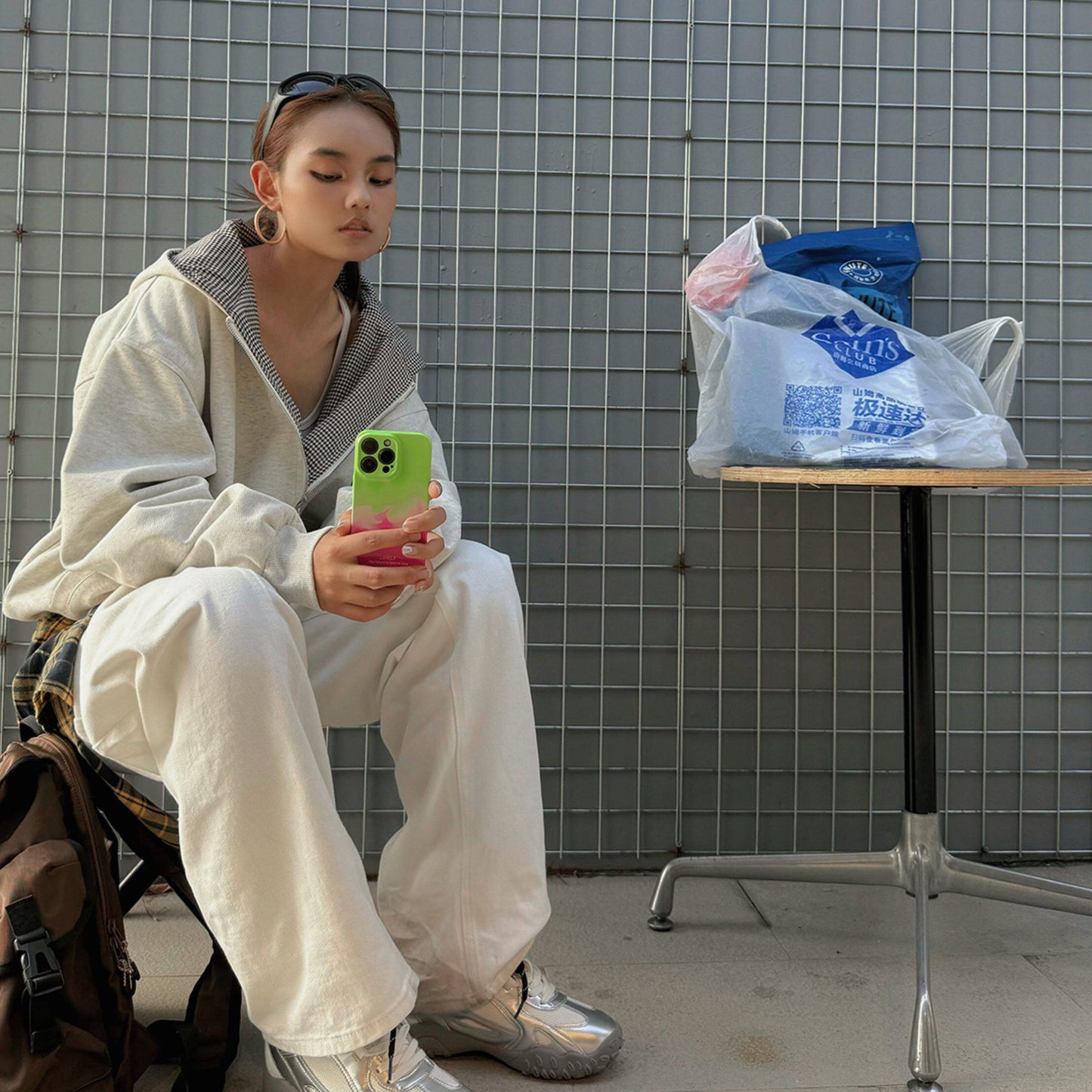 【アウター】アメリカンレトロ チェック切り替え フェイクレイヤード スウェット レディース 秋冬新作 ルーズシルエット リラックスジャケット【FCシリーズ】