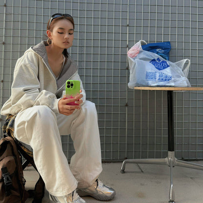 【アウター】アメリカンレトロ チェック切り替え フェイクレイヤード スウェット レディース 秋冬新作 ルーズシルエット リラックスジャケット【FCシリーズ】