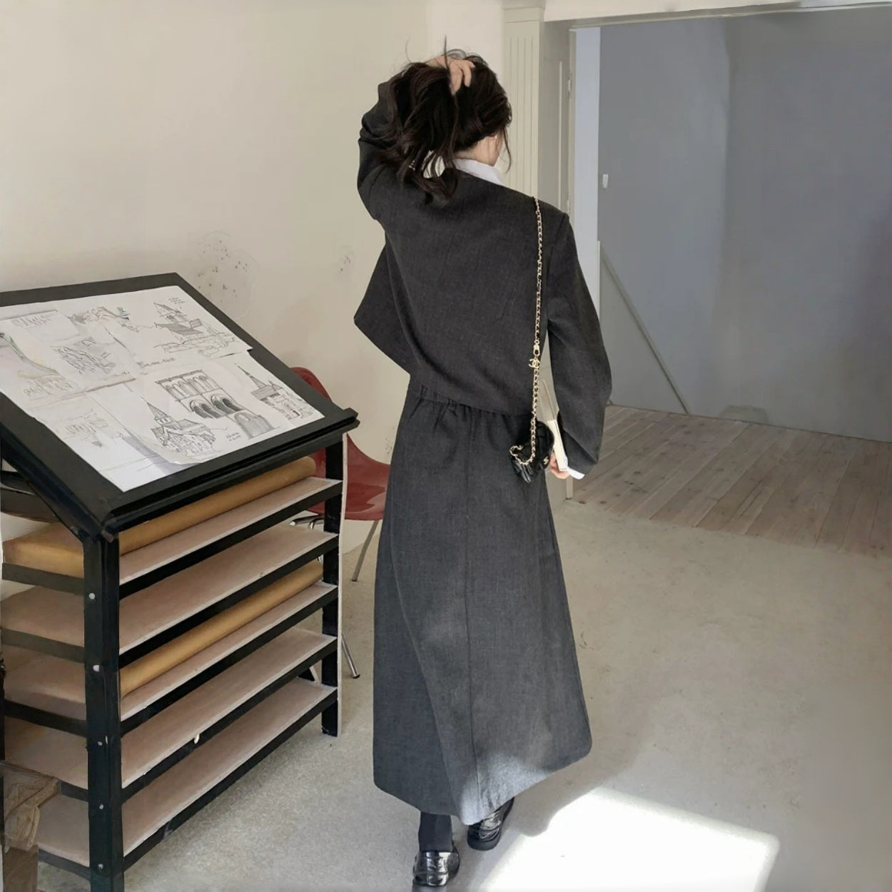 【セットアップ】大人可愛い 高級感 シャネル風 フェイクレイヤード 気質よい 2点セット【JZシリーズ】