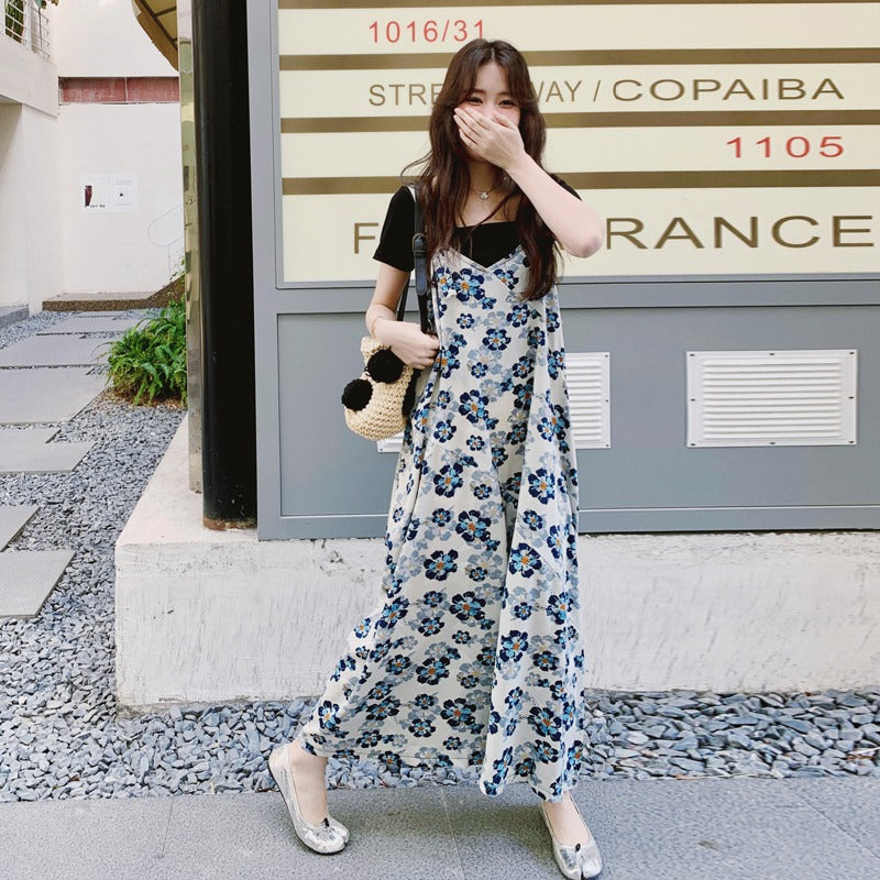 [洋裝] 夏季度假風格花卉圖案寬鬆休閒連身衣 [SH系列]