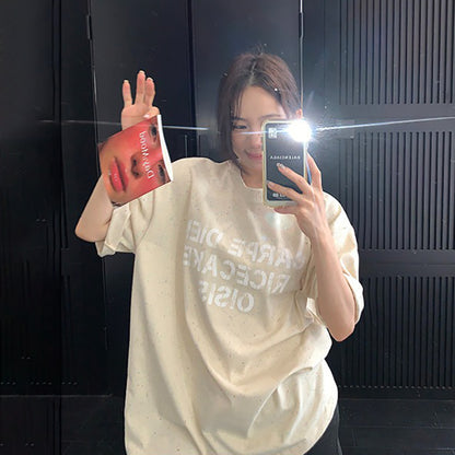 【トップス】ストリート系 ヴィンテージ加工 スノーフレーク柄Tシャツ 夏 レディース ルーズ 半袖【FCシリーズ】