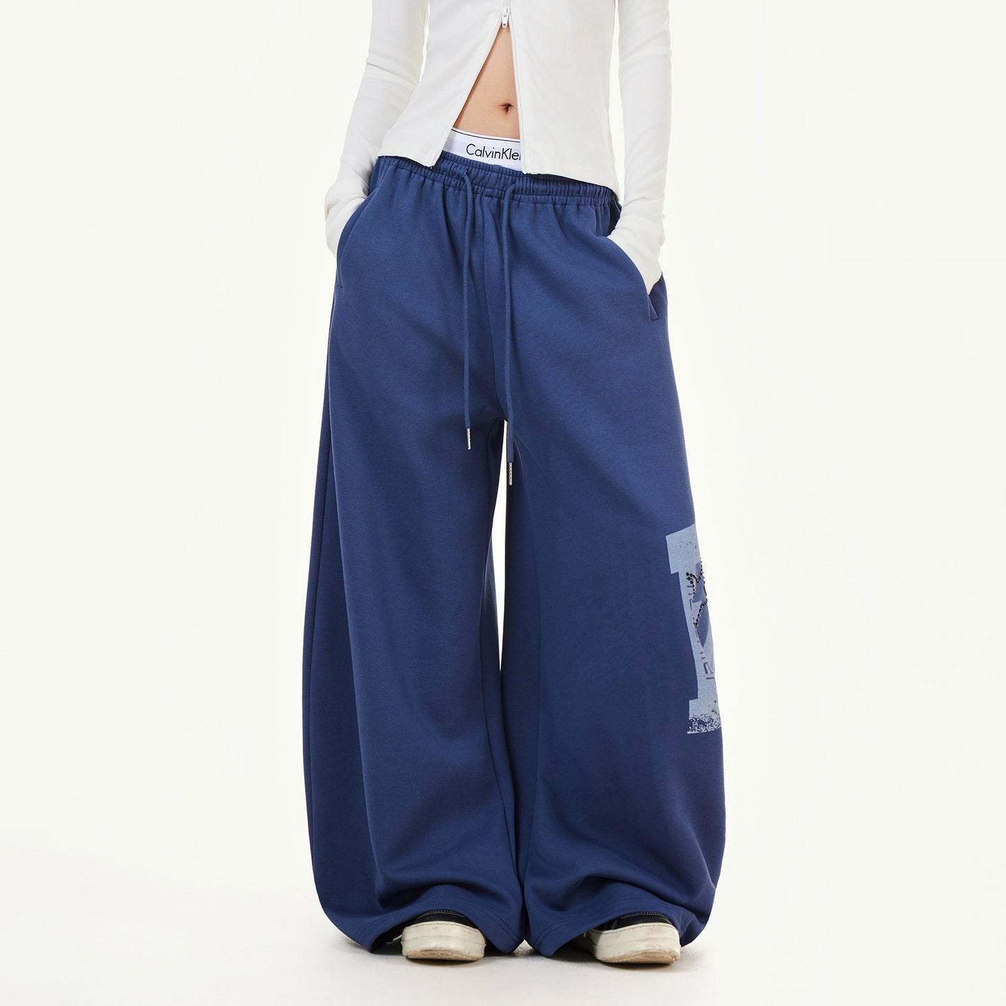 【ボトムス】アメリカンヴィンテージ サイドロゴプリント ドローストリング スウェットパンツ レディース ワイド【FCシリーズ】