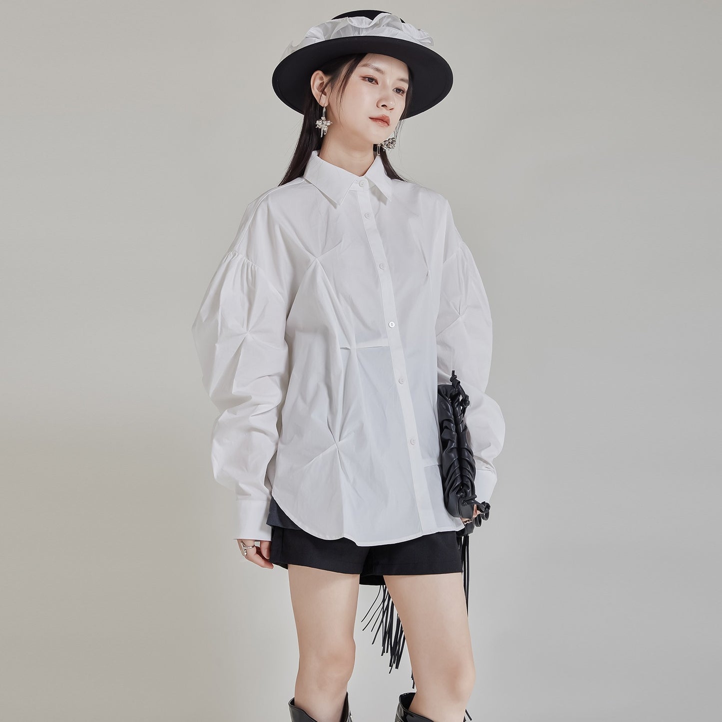 【トップス】春 秋 プリーツ 不規則 ゆったりシルエット シャツ 【AHシリーズ】