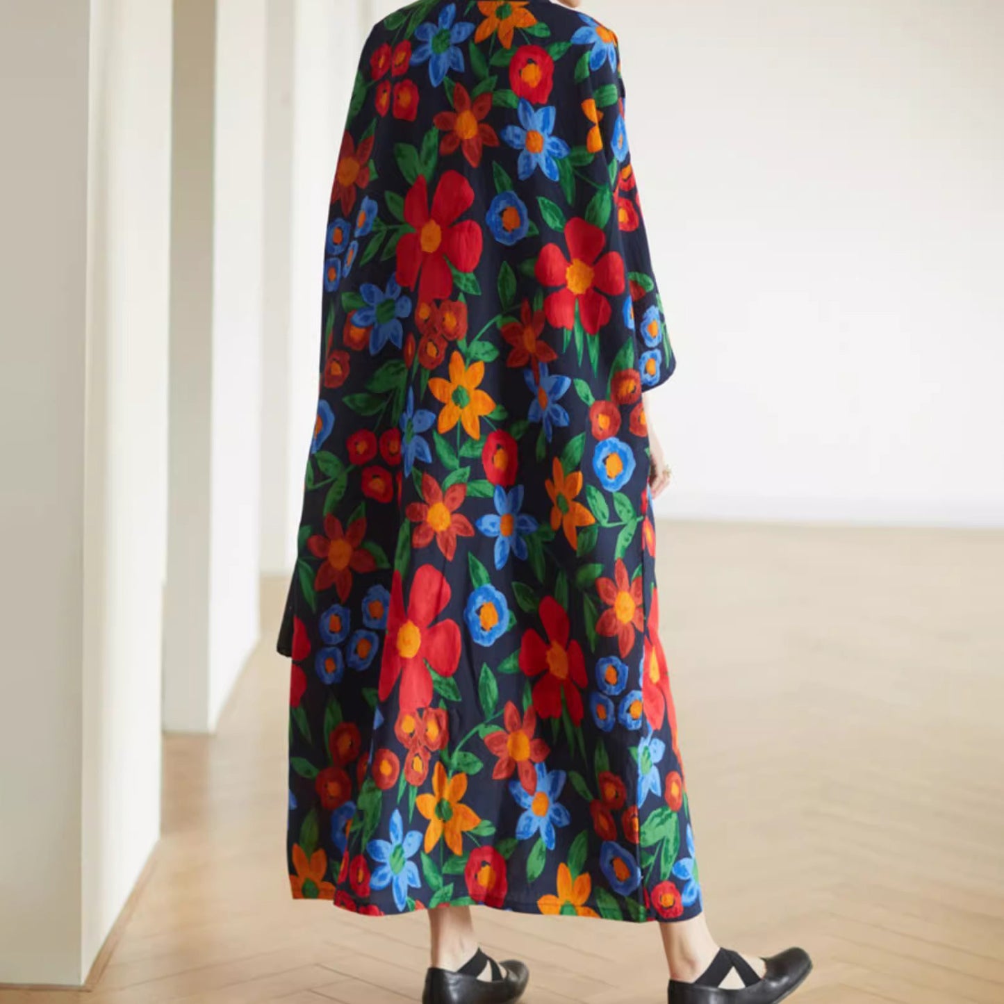 【ワンピース】ヴィンテージ風 ゆったり ロング丈 半袖 ワンピース ナチュラル おしゃれ トラベル対応 大きめサイズ【SHシリーズ】