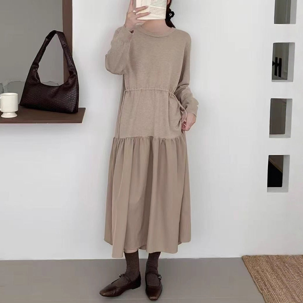 【ワンピース】春新作 韓国風 レイヤード風 着回し ニット 長袖ワンピース【JZシリーズ】