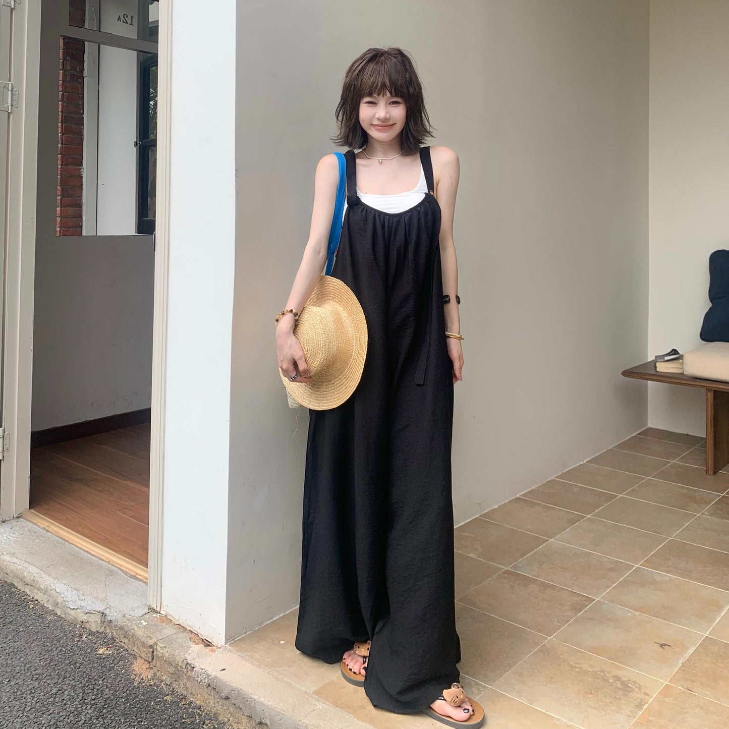 【ボトムス】夏新作 高見えレトロ  ゆったりシルエット 清涼感 オールインワン