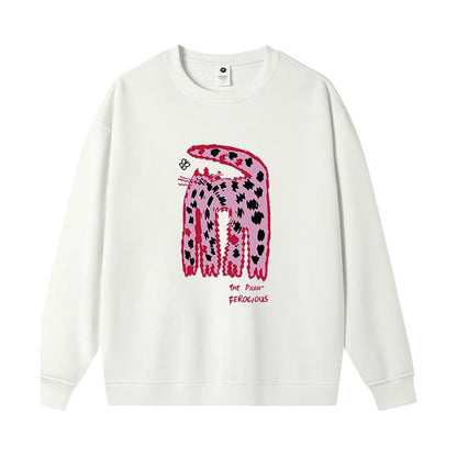 S~2XL【トップス】クルーネック ネコ スウェット レディース 韓国風 ゆったり 学生風 豹柄 猫 秋冬パーカー【FCシリーズ】