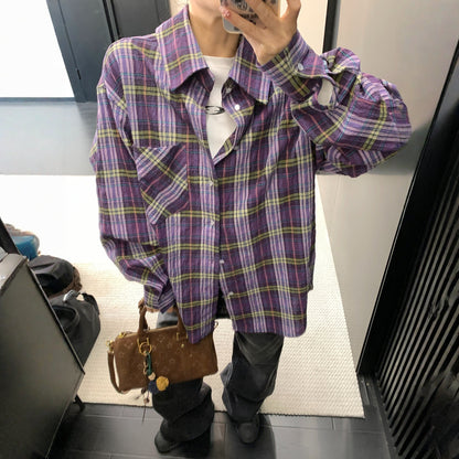 【トップス】こなれ感 バックリボン パープル チェック シャツ 【FCシリーズ】