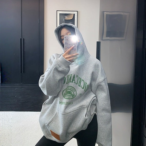 【トップス】ベロアプリント 春 秋 冬 プリント 裏起毛  フード付き パーカー【FCシリーズ】