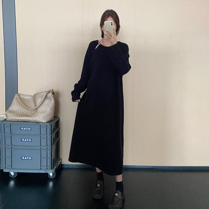 【ワンピース】韓国風リラックスニットワンピース レディース 秋冬新作 大きいサイズ 長袖 ゆったり【JZシリーズ】
