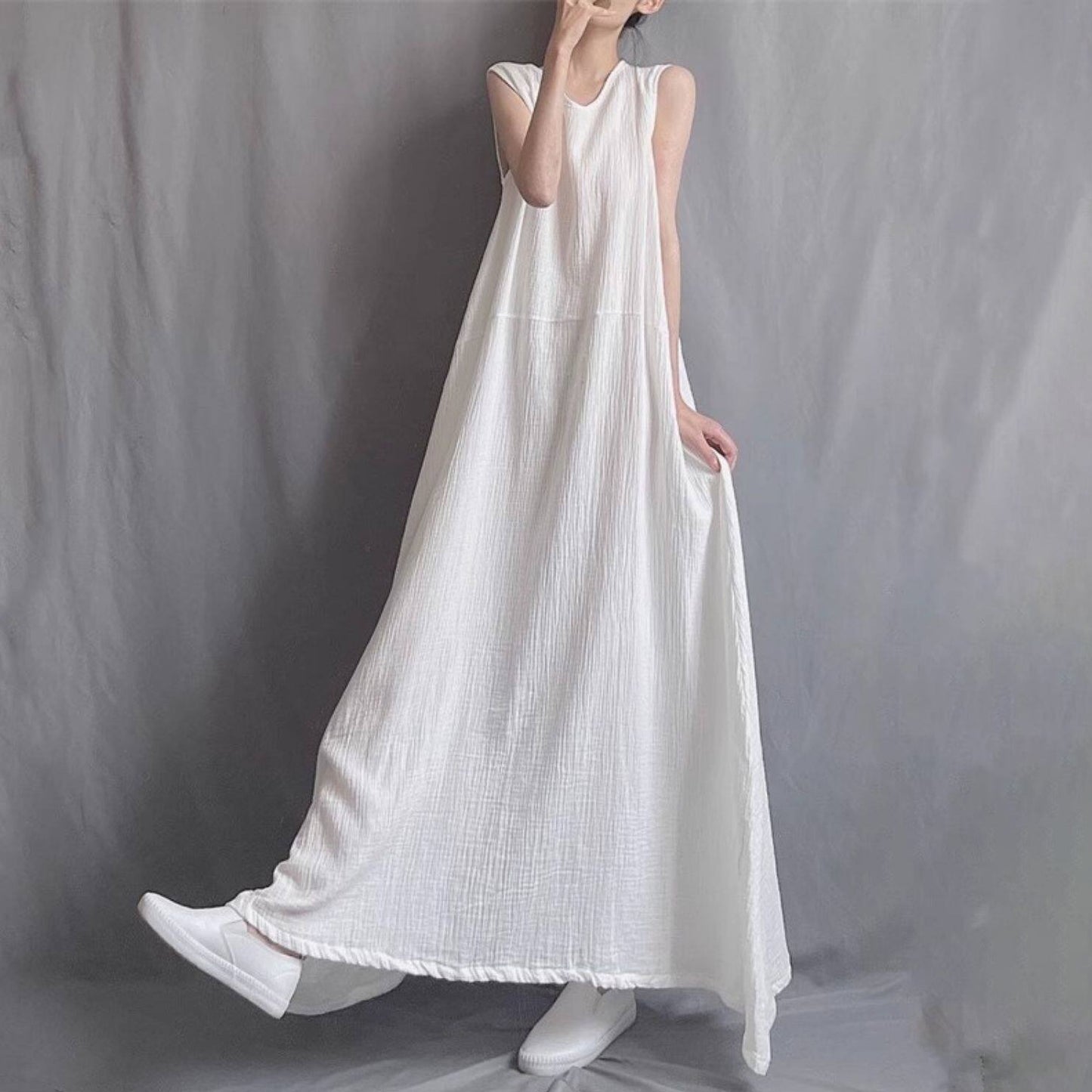【ワンピース】ノースリーブワンピース  レディース クルーネック キャミワンピース アシンメトリーデザイン ロングワンピース【SHシリーズ】